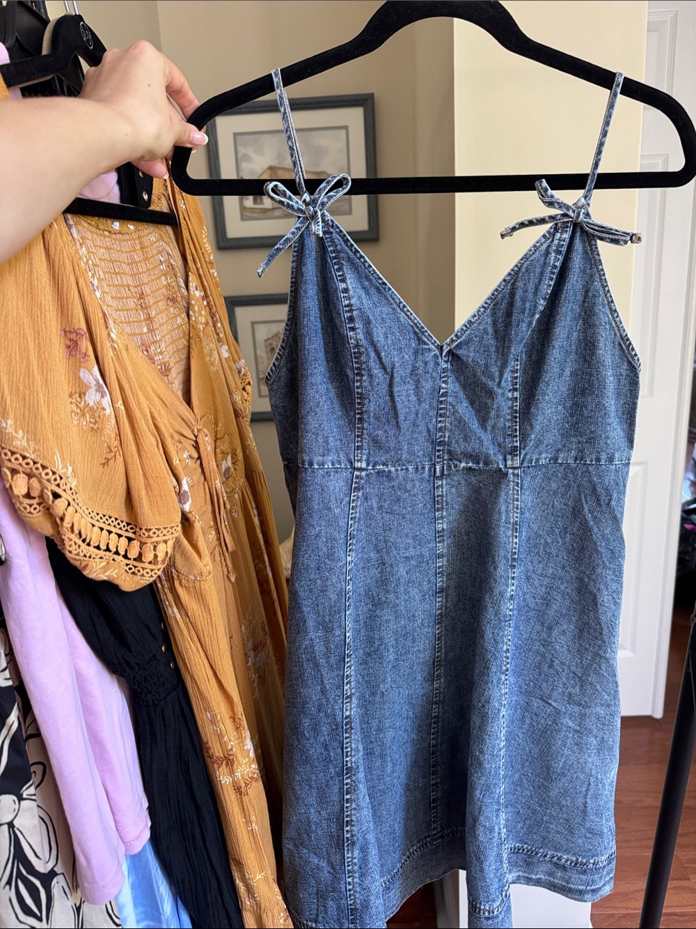 Red Dress Boutique Denim Tie-Shoulder Mini Dress with pockets - Blue Wash